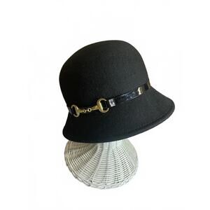 Scala vintage Cloche Wool Black Horsebit hat